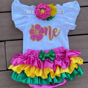 Hawaiian 1st Birthday outfit - Aloha Birthday, Hawaiian Theme,Cake Smash outfit, Girl 1st Birthday, Pettiskirt, Birthday Tutu