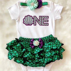 Mermaid First Birthday -Under the sea outfit /Mermaid/Seashell/Mint Purple outfit /CakeSmash/Mermaid Bloomers/Birthday tutu