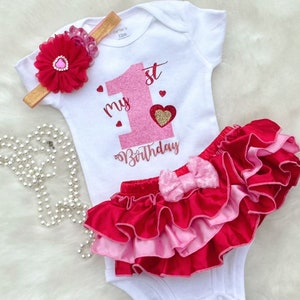 First Birthday - Valentine theme/Valentine Baby/1st  Valentine birthday /Cake Smash/Red and Pink/ Heart / Valentine Headband