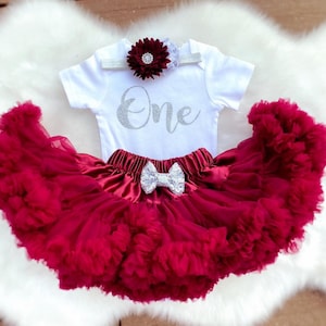 1st Birthday -First Birthday Outfit/Birthday Tutu/Burgundy Silver/Cake smash/1st Birthday Outfit/ Christmas Birthday