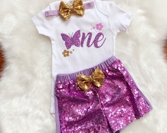 Butterfly First Birthday -BabyGirl 1st Birthday/Lavender Gold /Enchanted Fairy/CakeSmash Outfit/Butterfly/Garden Birthday