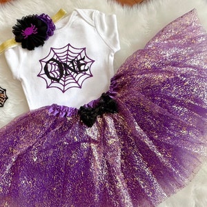 First Birthday outfit -Itsy Bitsy Spider, Baby Girl’s 1st Halloween,Halloween Birthday ,Halloween Tutu/ Purple Tutu/ Spider costume