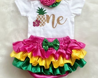 Hawaiian 1st Birthday outfit - Aloha Birthday,Cake Smash outfit, Girl 1st Birthday, Pettiskirt, Birthday Tutu/Tropical birthday/ Pineapple