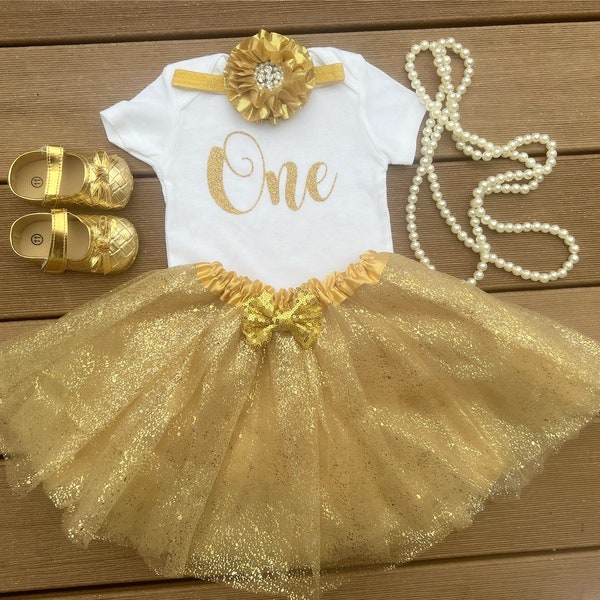 1st Birthday outfit - First Birthday/Golden tutu/Golden 1st Birthday/Golden Birthday/CakeSmash/ First Birthday outfit