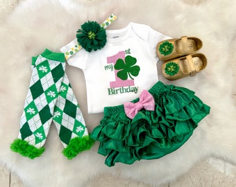 Lucky One - First Birthday outfit- St Patrick’s / Irish Baby/Lucky One/Cake Smash outfit/Baby girl 1st birthday/ bloomerskirt