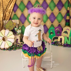 First Birthday outfit- Mardi Gras/Purple gold Green outfit/1st Birthday/Mardi Gras baby/ CakeSmash outfit