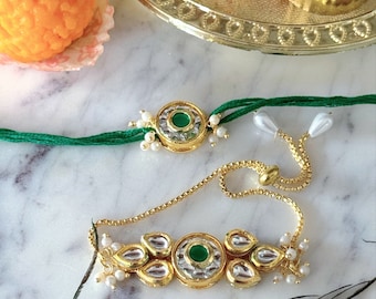 Rakhi - Kundan combo Rakhi for Bhaiya Bhabhi, Rakhi for Brother, Handmade Kundan Rakhi, Rakhi Gift, Brother Sister , Raksha Bandhan