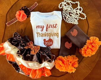 First Thanksgiving -Baby Girl’s 1st Thanksgiving , Newborn Thanksgiving,Turkey, Little turkey