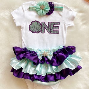 Mermaid First Birthday -Under the sea outfit /Mermaid/Seashell/Mint Purple outfit /CakeSmash/Mermaid Bloomers/Birthday tutu