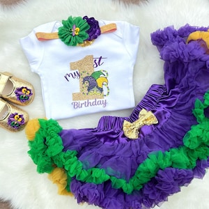 First Birthday - MardiGras theme first birthday/ Cake smash/Fat Tuesday/Purple Gold Green/ 1st Birthday outfit/Baby Girl 1st Birthday