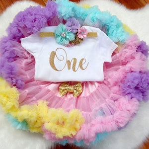 Tenue 1er anniversaire-Tenue pastel premier anniversaire/Tenue anniversaire licorne/CakeSmash/Tutu pastel/Premier anniversaire BabyGirl