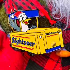 Wildwood Tramcar Christmas Ornament – Enamel Seagull with Santa Hat