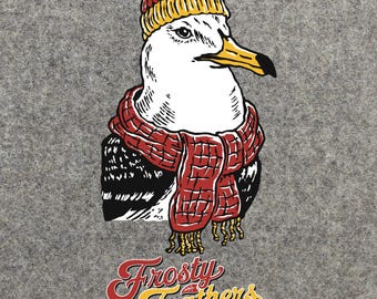 Mås i mössa och halsduk unisex t-shirt - vinterstrandhumor