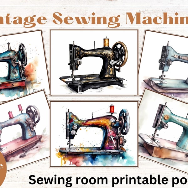 Vintage sewing machines sewing room poster set of 6 printable wall art images, sewing print, Mothers Day gift, antique sewing machines