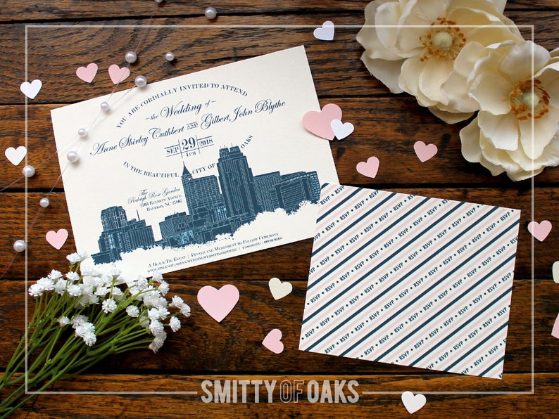 Skyline Wedding Invitation Kit W/ RSVP Postcard // Raleigh NC Etsy
