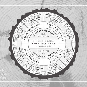 Tree Trunk Ancestor Chart // Round Family Tree // 11x14 // PRINTABLE image 3