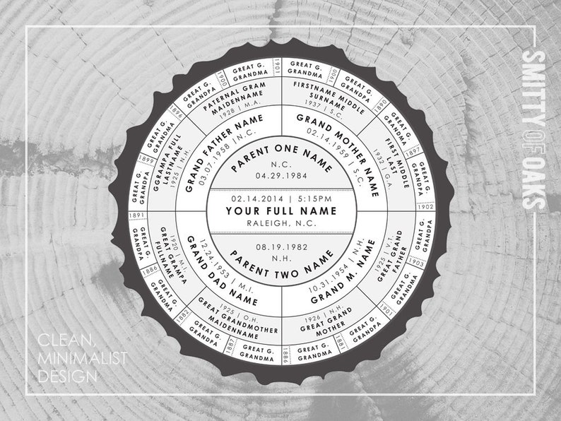 Tree Trunk Ancestor Chart // Round Family Tree // 11x14 // PRINTABLE image 3