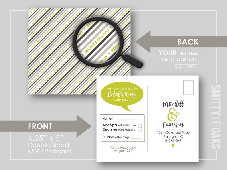 Square Wedding Invitation Kit with RSVP Postcard /& Registry Cards Designer Love Color Scheme Custom Simple Fun PRINTABLE
