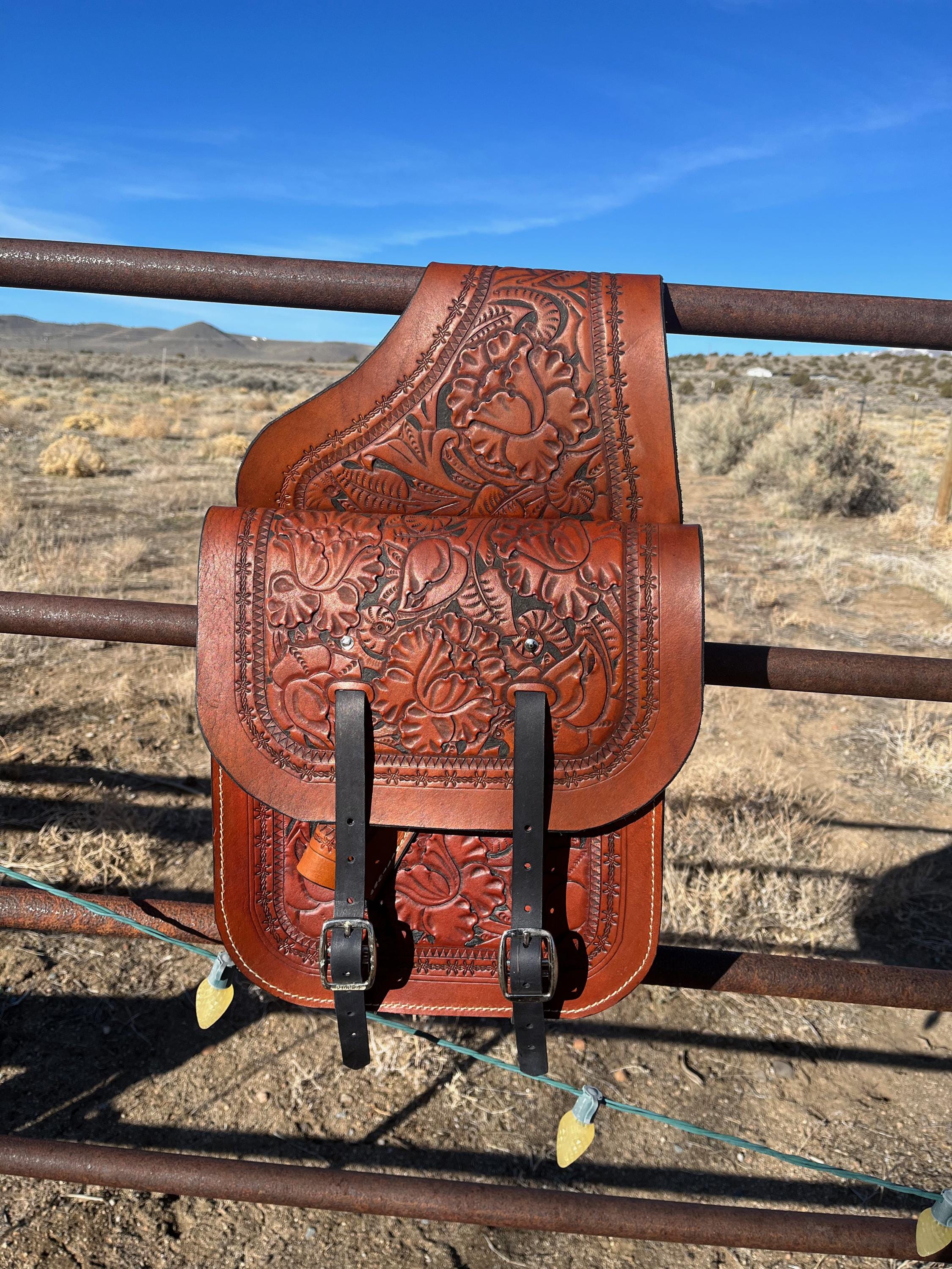 Floral Tooled Leather Holster Saddle Bags