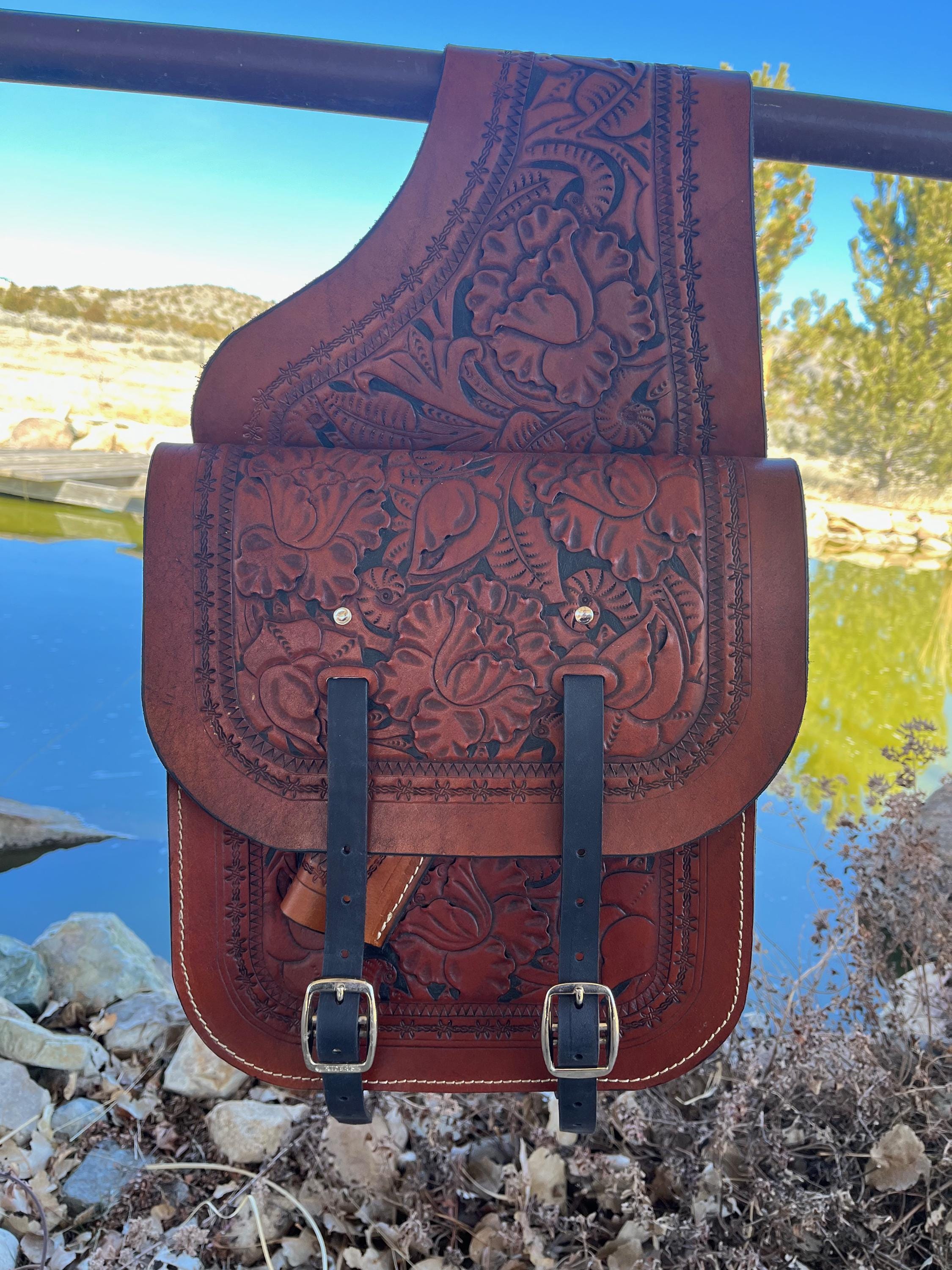 Floral Tooled Leather Holster Saddle Bags