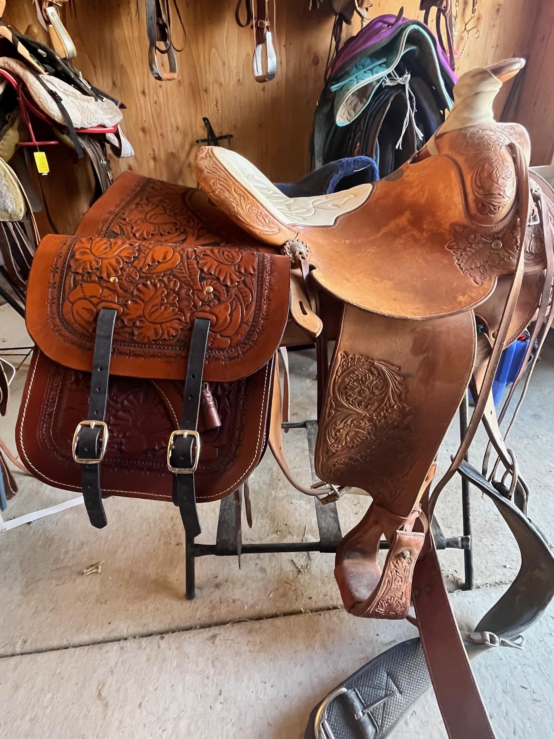 Floral Tooled Leather Holster Saddle Bags