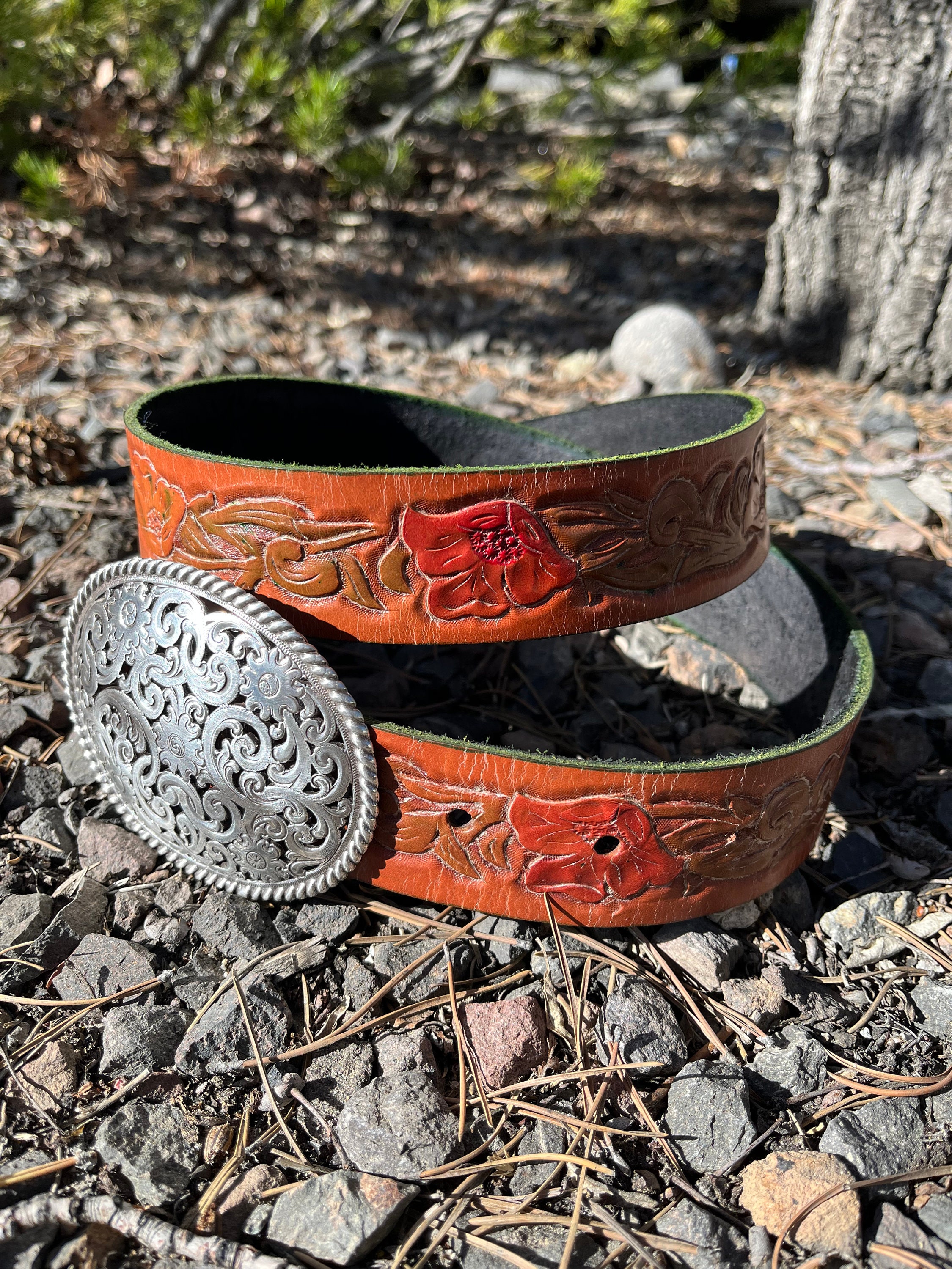 Floral Leather Belt - Etsy display picture 1