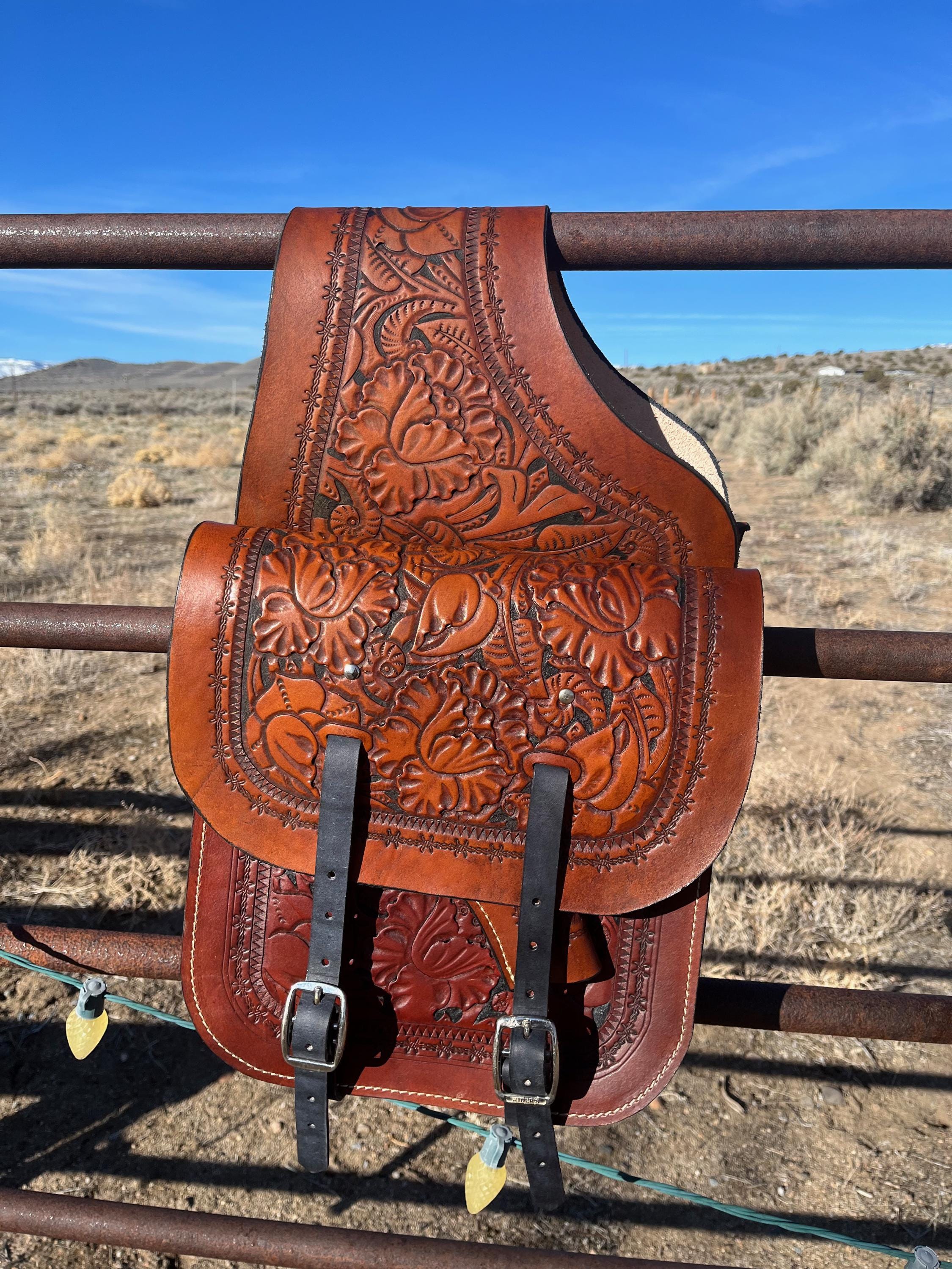 Floral Tooled Leather Holster Saddle Bags