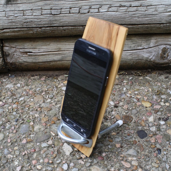 Cedar Phone Stand with U bolt base - Beautiful red cedar phone holder - Hand rubbed oil finish - Unique look with industrial style