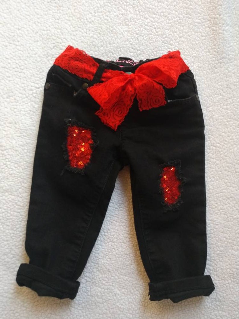 Skinny Jeans Black Red Jeans Gift for Baby Girl Baby Shower Gift Distressed Jeans Christmas Gift Sequin Jeans