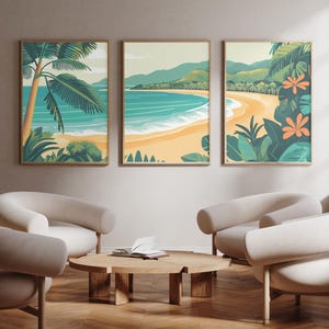 Playa Nacpan - Palawan - Filipinas - Conjunto de 3 - Pósteres fotográficos - Impresión artística de viaje - Conjunto de tres - Arte mural