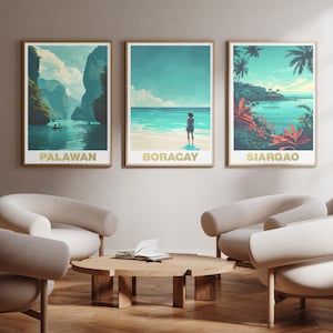 Filipinas / Palawan - Boracay - Siargao - carteles con fotografías - Impresión artística de viaje - Juego de tres - Arte mural / A