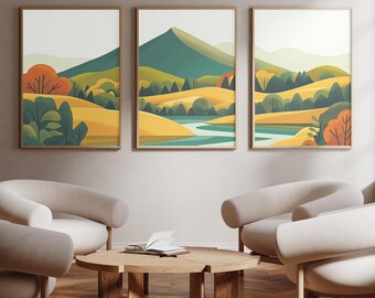 Turquie Mountain Urban Wilderness Area - Tulsa, Oklahoma - Lot de 3 - Posters photo imprimés - Reproduction d'art de voyage - Ensemble de trois - oeuvres d'art murales