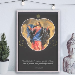 Denn Gott hat uns keinen Geist der Angst, sondern der Macht, der Liebe und der Selbstkontrolle gegeben - 2 Timothy 1:7 - Zitat - Druckposter - Inspirational