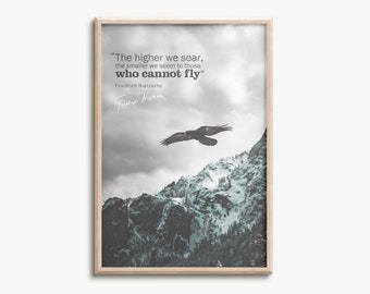 Friedrich Nietzsche cita póster impreso fotográfico - pre -firmado - "Cuanto más alto nos elevamos" - inspirador - motivacional