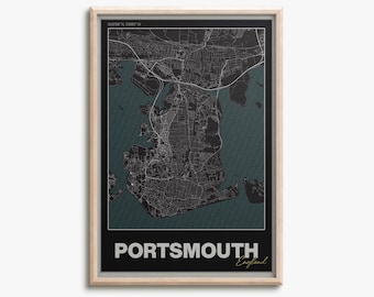 Portsmouth Map Print (Hampshire) – Minimalist Street Map Poster, Modern Wall Art, UK Travel Gift | 3 colour options