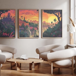 Jardins suspendus de Babylone - Lot de 3 - Posters photo imprimés - Reproduction d'art de voyage - Lot de trois - oeuvres d'art murales