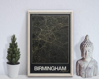 Birmingham Map Print (West Midlands) – Minimalist Street Map Poster, Modern Wall Art, UK Travel Gift | 3 colour options