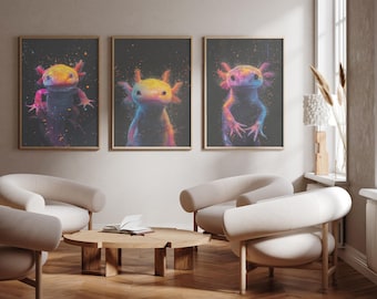 Axolotl - Set of three - photo print poster - wall art - Set of 3 -