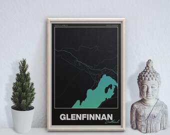 Glenfinnan Map Print (Highland) – Minimalistische Straßenkarte, moderne Wandkunst, UK Reisegeschenk | 3 Farboptionen