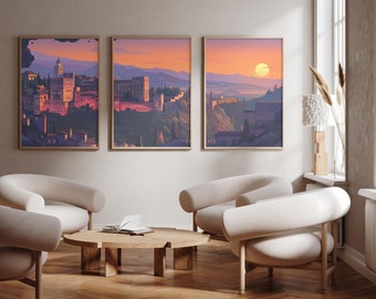 Alhambra Granada - Conjunto de 3 - carteles de impresión fotográfica - Impresión de arte de viaje - Conjunto de tres - arte de pared - España
