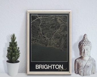 Brighton Map Print (East Sussex) – Minimalist Street Map Poster, Modern Wall Art, UK Travel Gift | 3 colour options