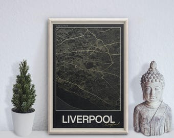 Liverpool Map Print (Merseyside) – Minimalist Street Map Poster, Modern Wall Art, UK Travel Gift | 3 colour options