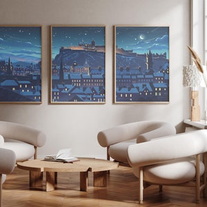 Edinburgh Castle | Scotland - Set of 3 - photo print posters - Travel art print - Set of three - wall art - Night scene