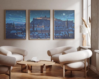 Edinburgh Castle | Scotland - Set of 3 - photo print posters - Travel art print - Set of three - wall art - Night scene