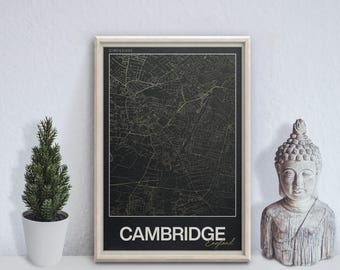Cambridge Map Print (Cambridgeshire) – Minimalist Street Map Poster, Modern Wall Art, UK Travel Gift | 3 colour options
