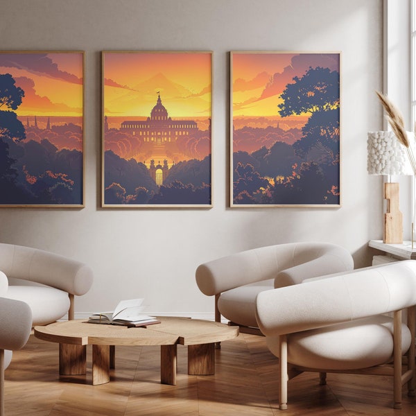 Schloss Sanssouci, Potsdam | Deutschland - 3er Set - Foto Druck Poster - Reise Kunstdruck - 3er Set - Wand Kunst