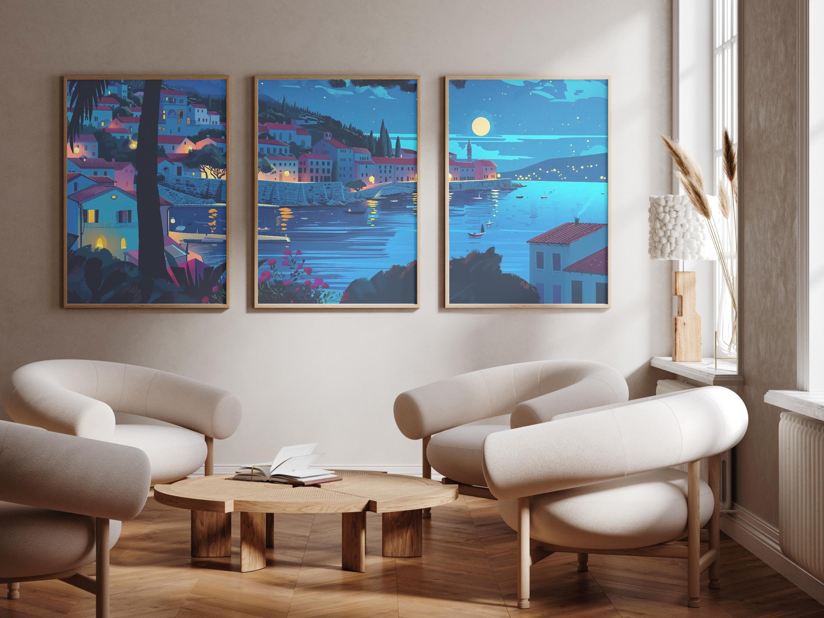 Marjan Hill, Split, Croatia - Set of 3 - photo print posters - Travel art print - Set of three - wall art - Night scene