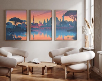 Vergnügungspark Accessoires Denmark - 3er Set - Fotodruck Poster - Reise Kunstdruck - 3er Set - Wandkunst
