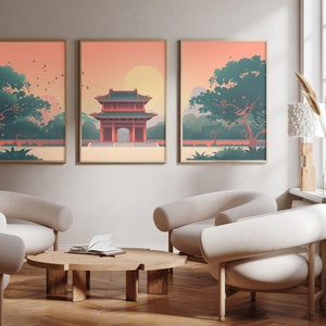 Hanoï | Temple de la littérature - Lot de 3 - Posters photo - Reproduction d'art de voyage - Ensemble de trois oeuvres d'art murales - Vietnam