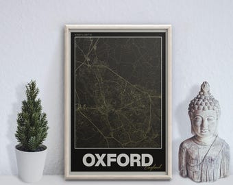 Oxford Map Print (Oxfordshire) – Minimalist Street Map Poster, Modern Wall Art, UK Travel Gift | 3 colour options